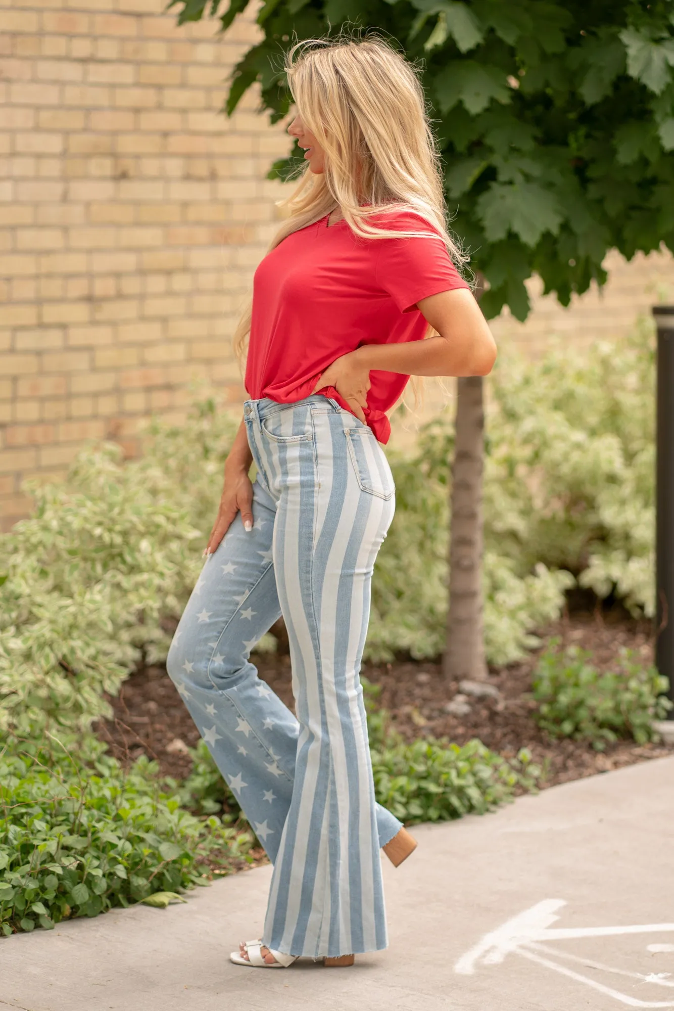 Miss America Flag High Rise Flag Print Flare Regular & Plus Sizes