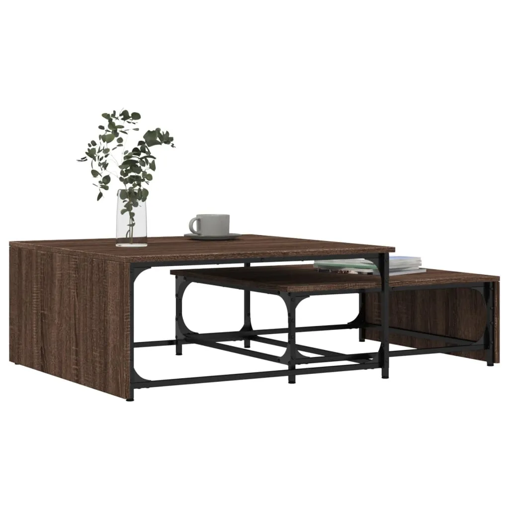 Nesting Coffee Tables 2 pcs Brown Oak Engineered Wood and Metal