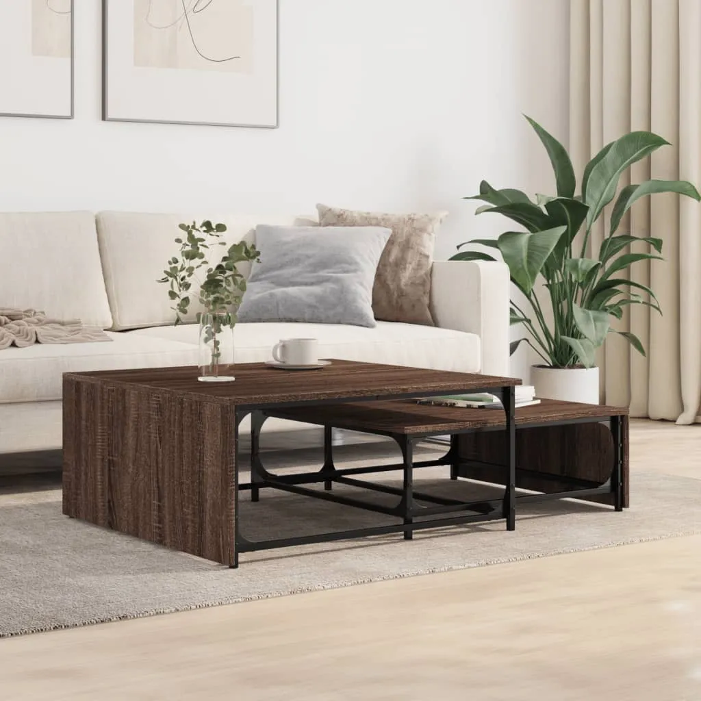 Nesting Coffee Tables 2 pcs Brown Oak Engineered Wood and Metal