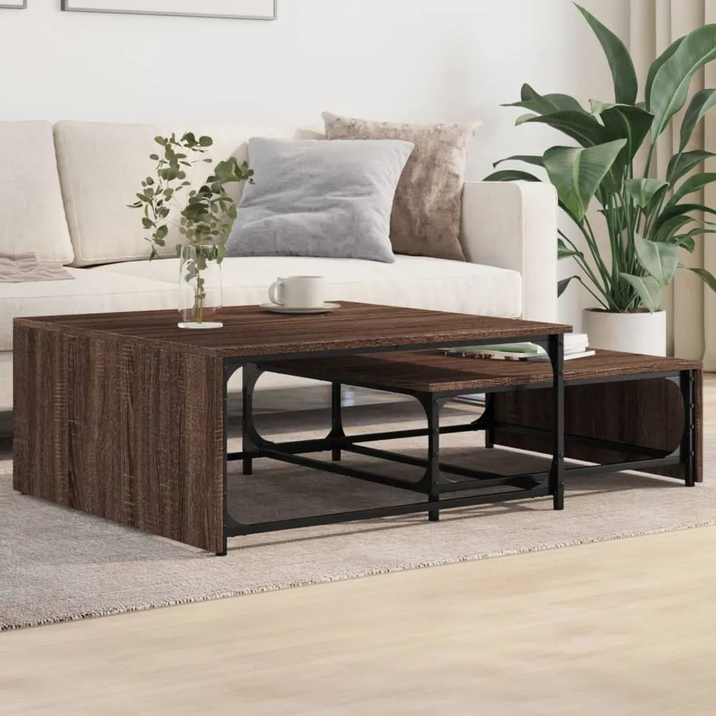 Nesting Coffee Tables 2 pcs Brown Oak Engineered Wood and Metal