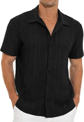 NITAGUT Men's Short Sleeve Shirts Casual Button Down Shirts Vacation Beach Summer Hollow Out Tops