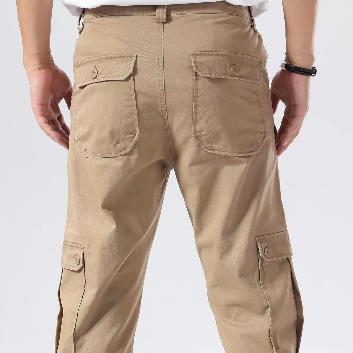 Plaid&Plain Men's Cargo Pants Relaxed Fit with Extra Front Pocket and Oversized Belt Loops LSC013
