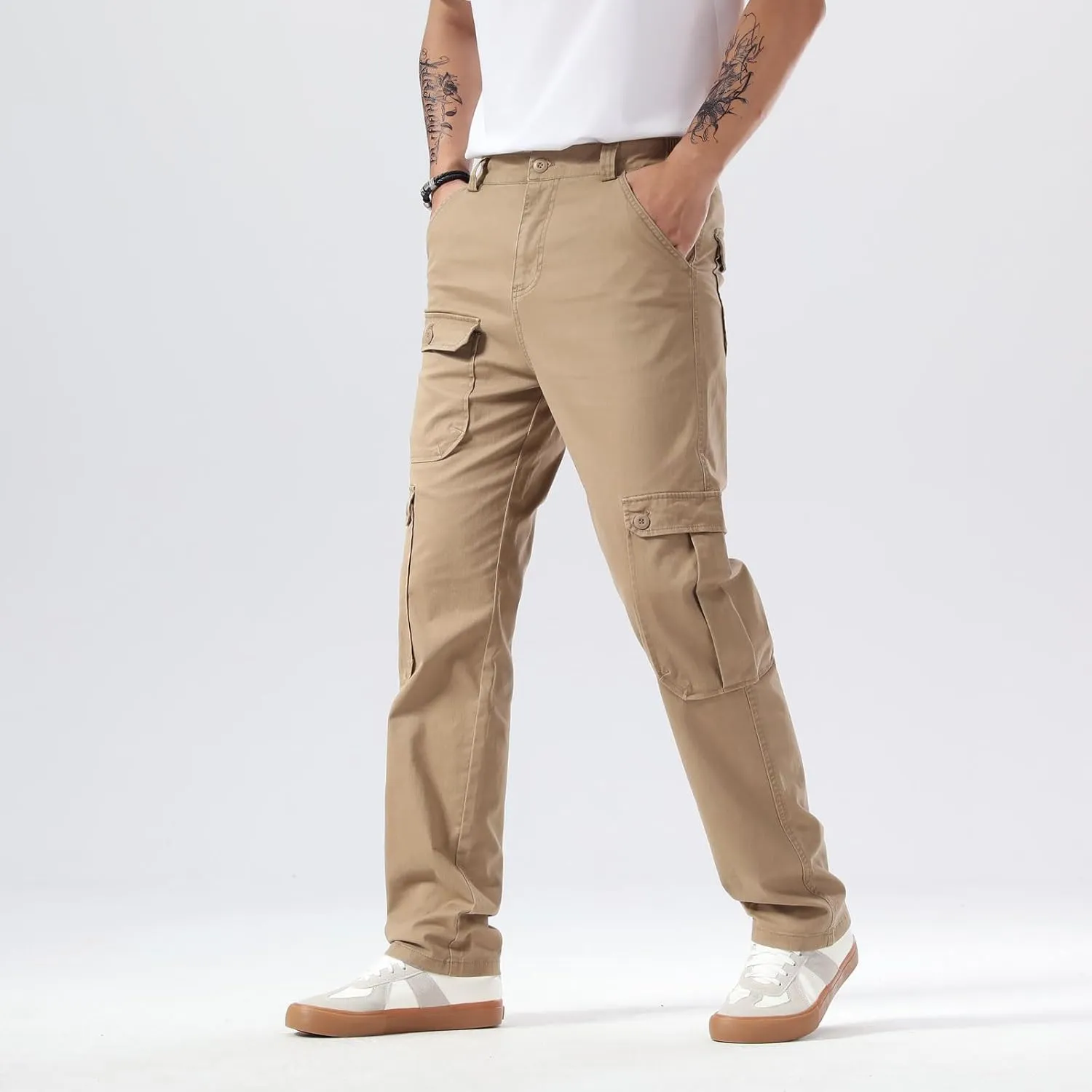 Plaid&Plain Men's Cargo Pants Relaxed Fit with Extra Front Pocket and Oversized Belt Loops LSC013