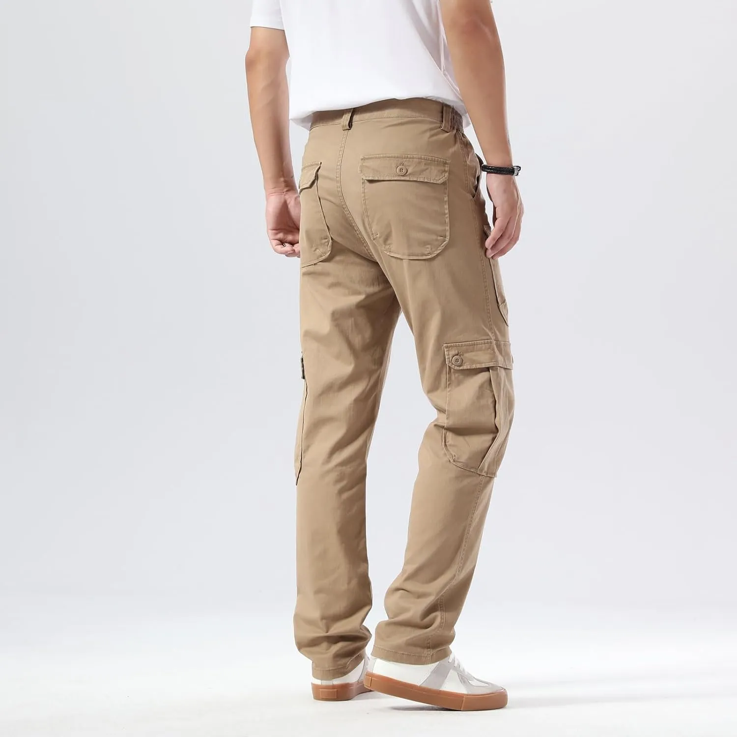 Plaid&Plain Men's Cargo Pants Relaxed Fit with Extra Front Pocket and Oversized Belt Loops LSC013