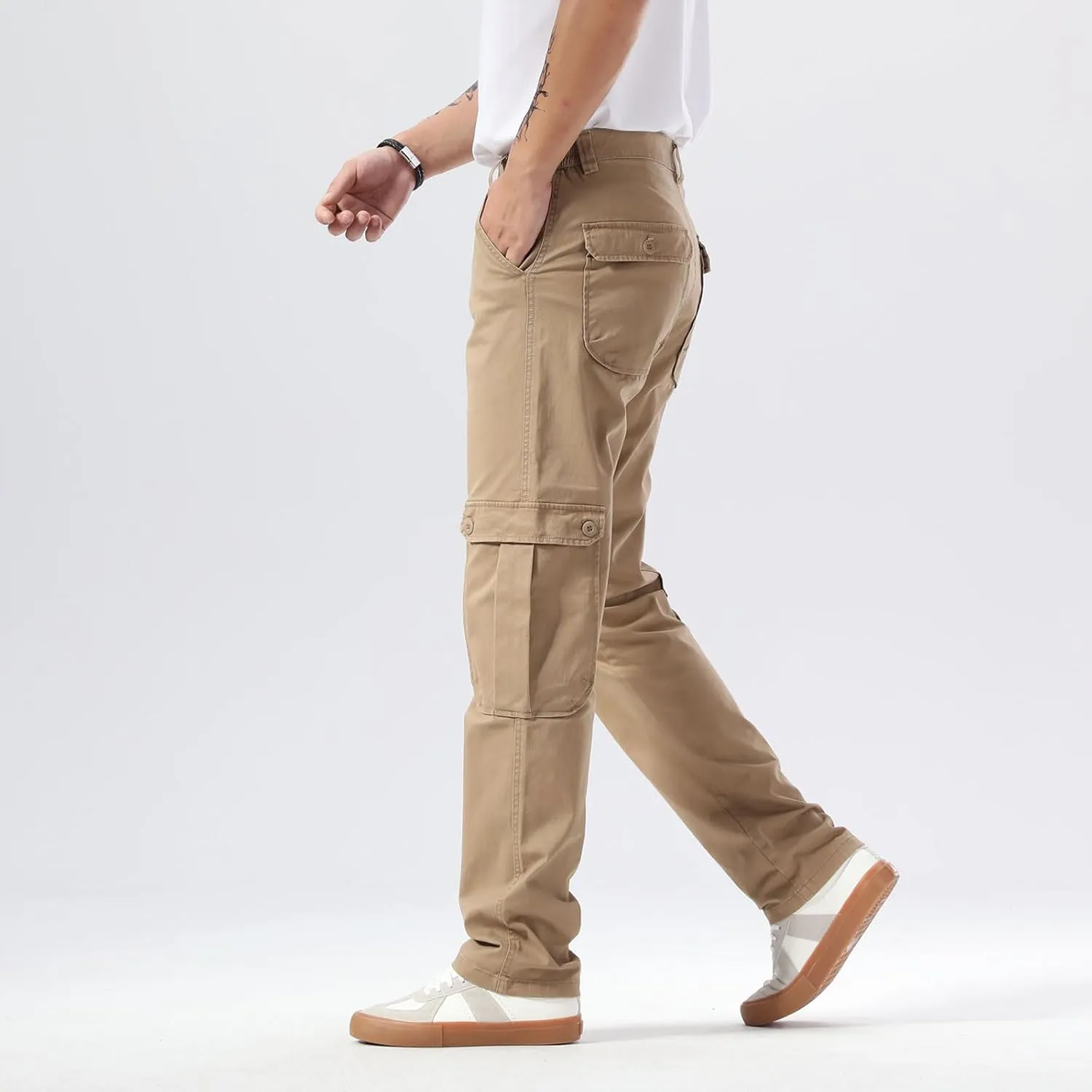 Plaid&Plain Men's Cargo Pants Relaxed Fit with Extra Front Pocket and Oversized Belt Loops LSC013