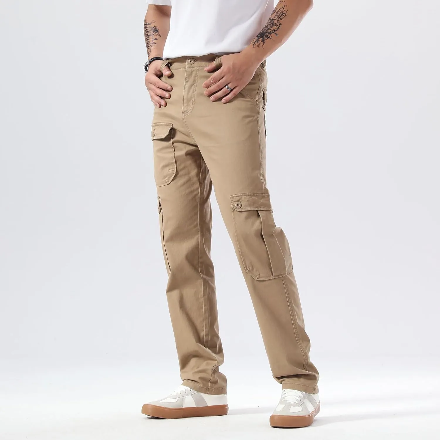 Plaid&Plain Men's Cargo Pants Relaxed Fit with Extra Front Pocket and Oversized Belt Loops LSC013