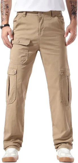 Plaid&Plain Men's Cargo Pants Relaxed Fit with Extra Front Pocket and Oversized Belt Loops LSC013