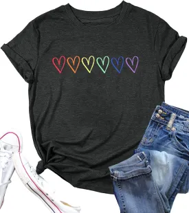 Pride Shirt Women LGBTQ Equality Shirts Rainbow Shirt Heart Graphic Tees Casual Summer Short Sleeve Tops