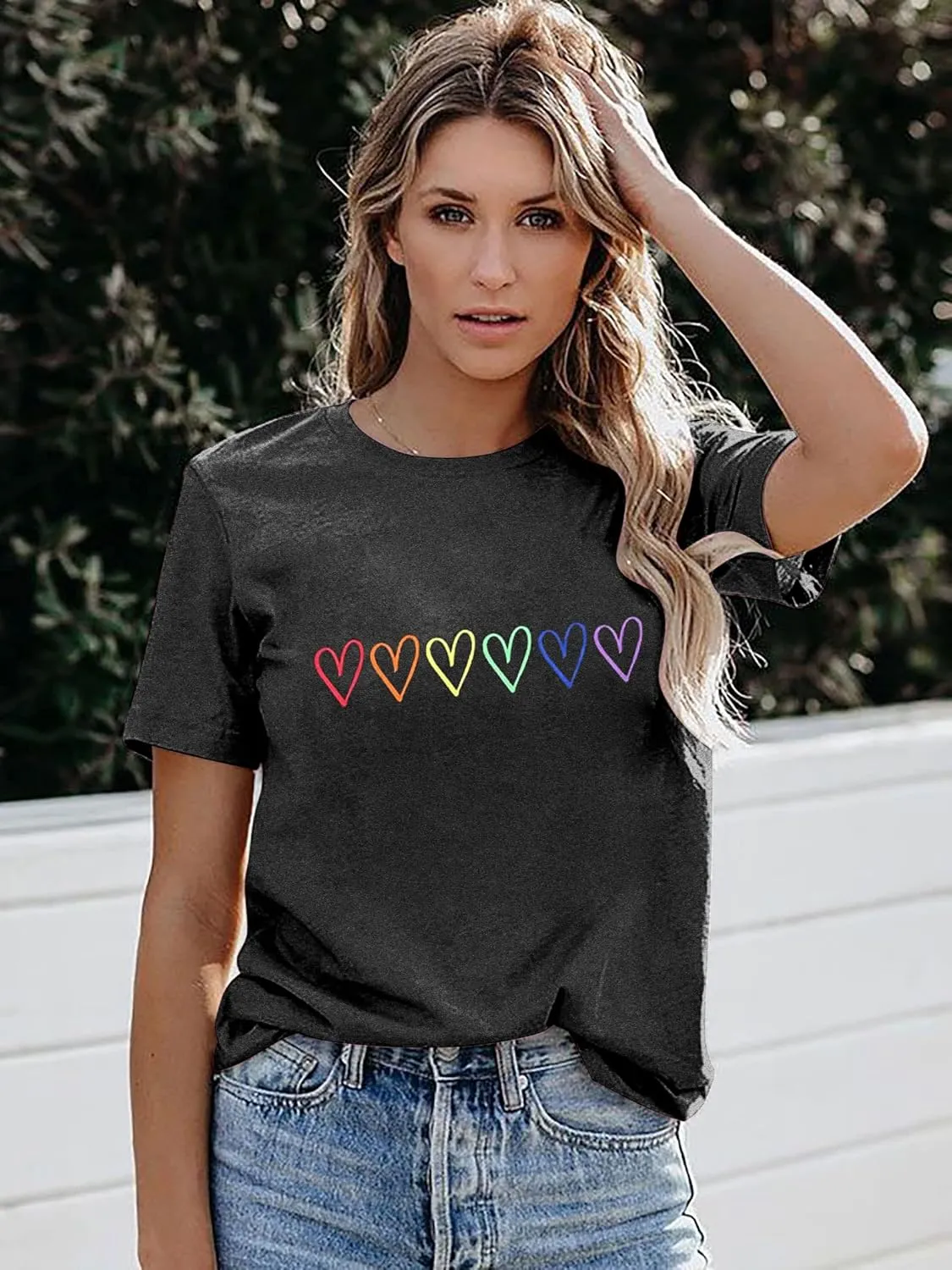Pride Shirt Women LGBTQ Equality Shirts Rainbow Shirt Heart Graphic Tees Casual Summer Short Sleeve Tops