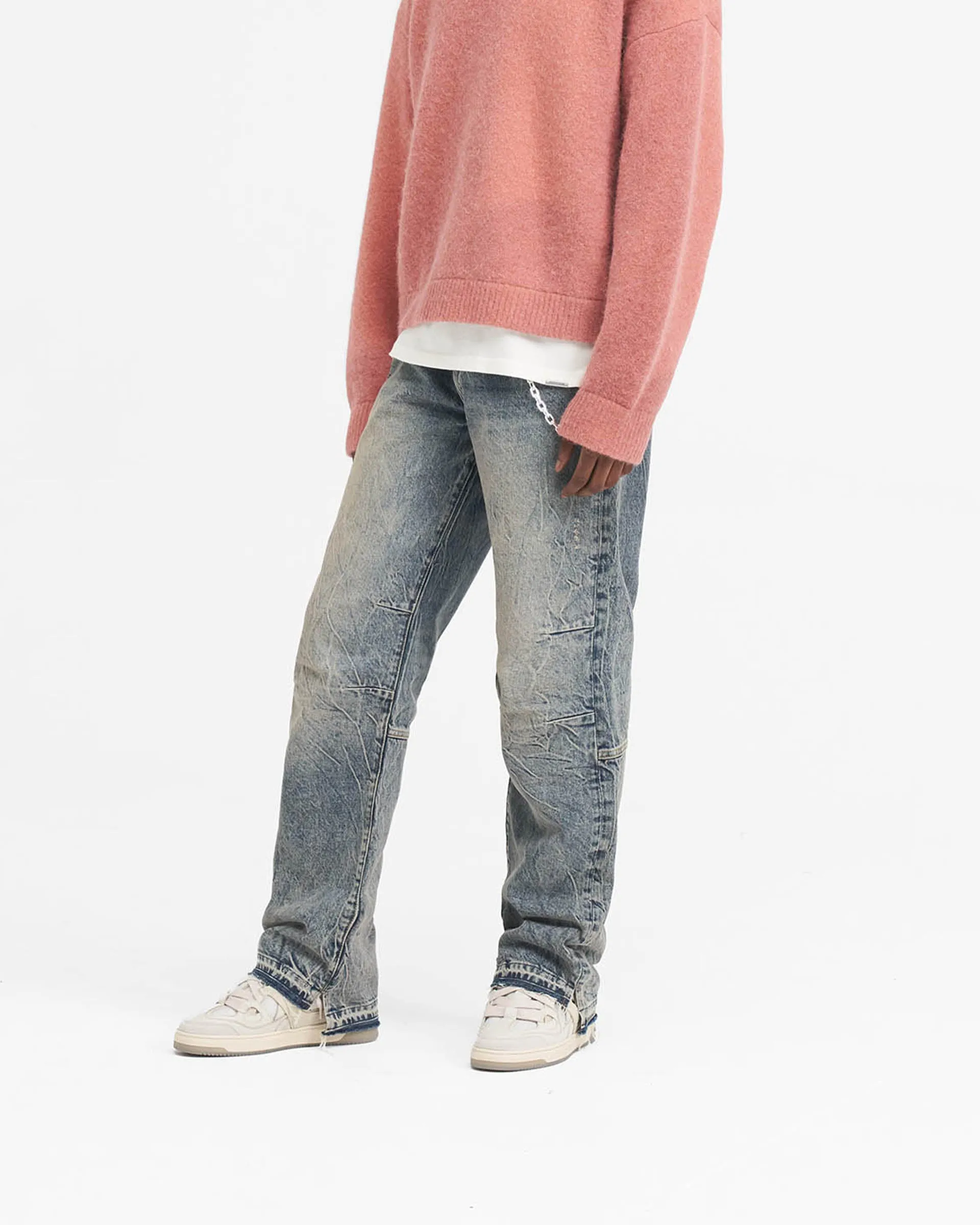 Mid Blue R2 Denim Jeans with Stepped Hem