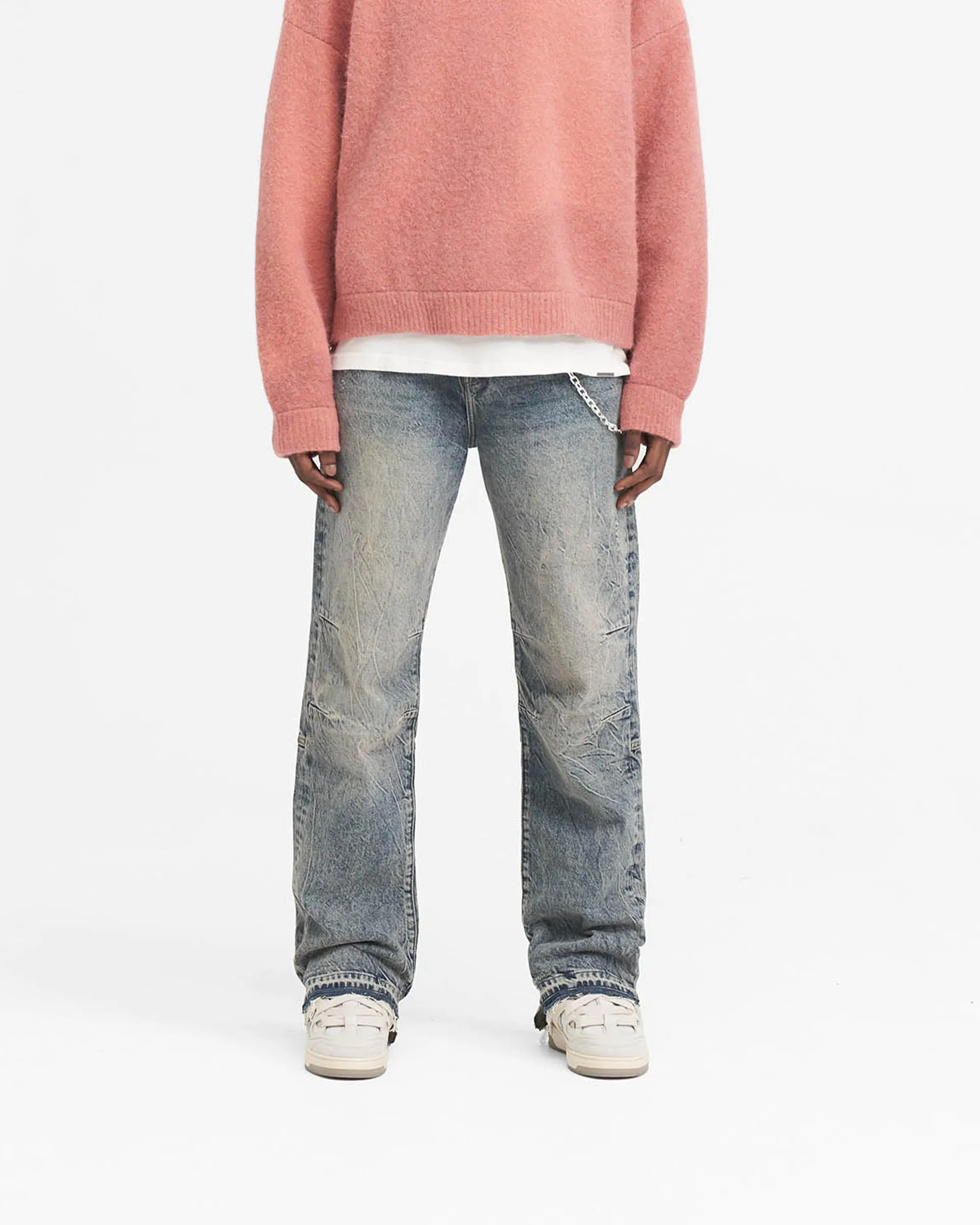 Mid Blue R2 Denim Jeans with Stepped Hem