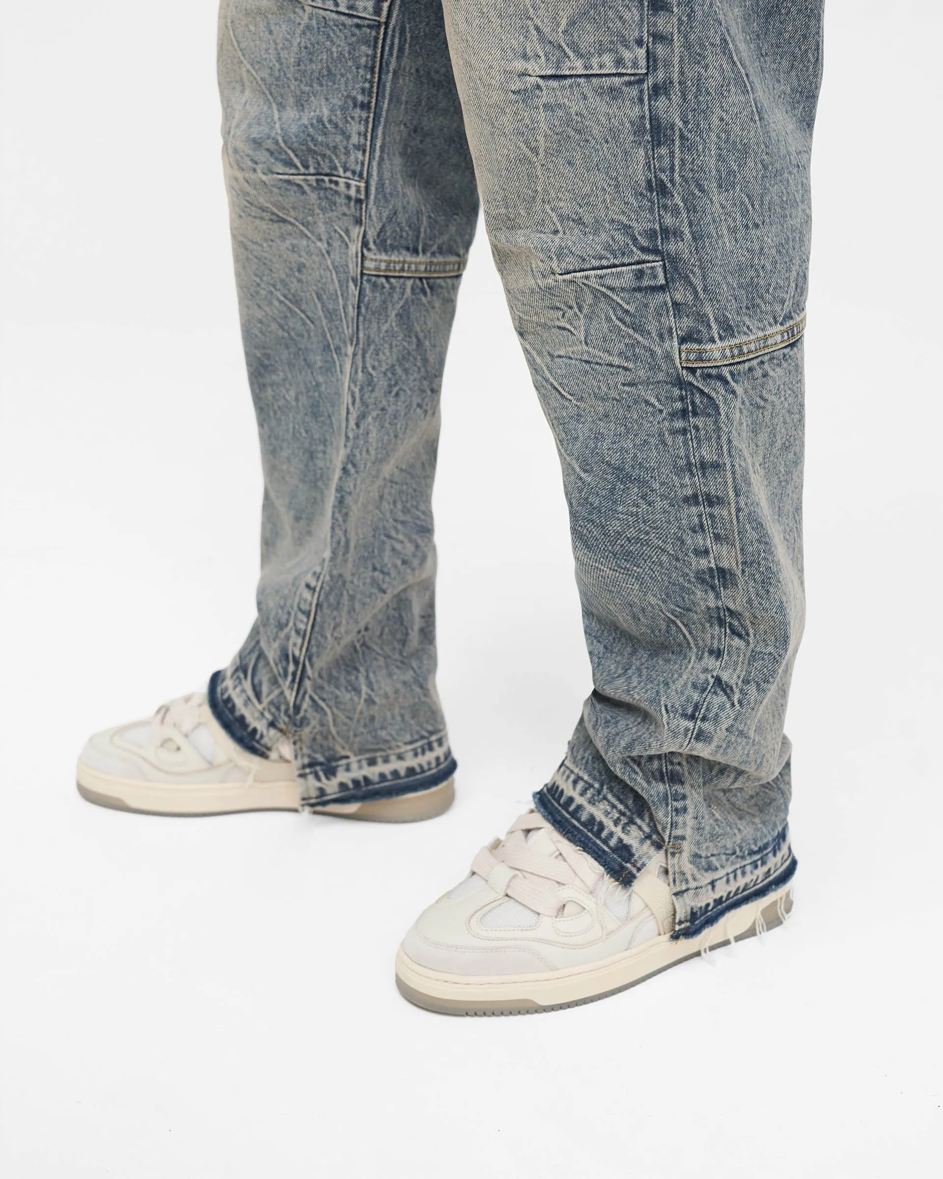 Mid Blue R2 Denim Jeans with Stepped Hem