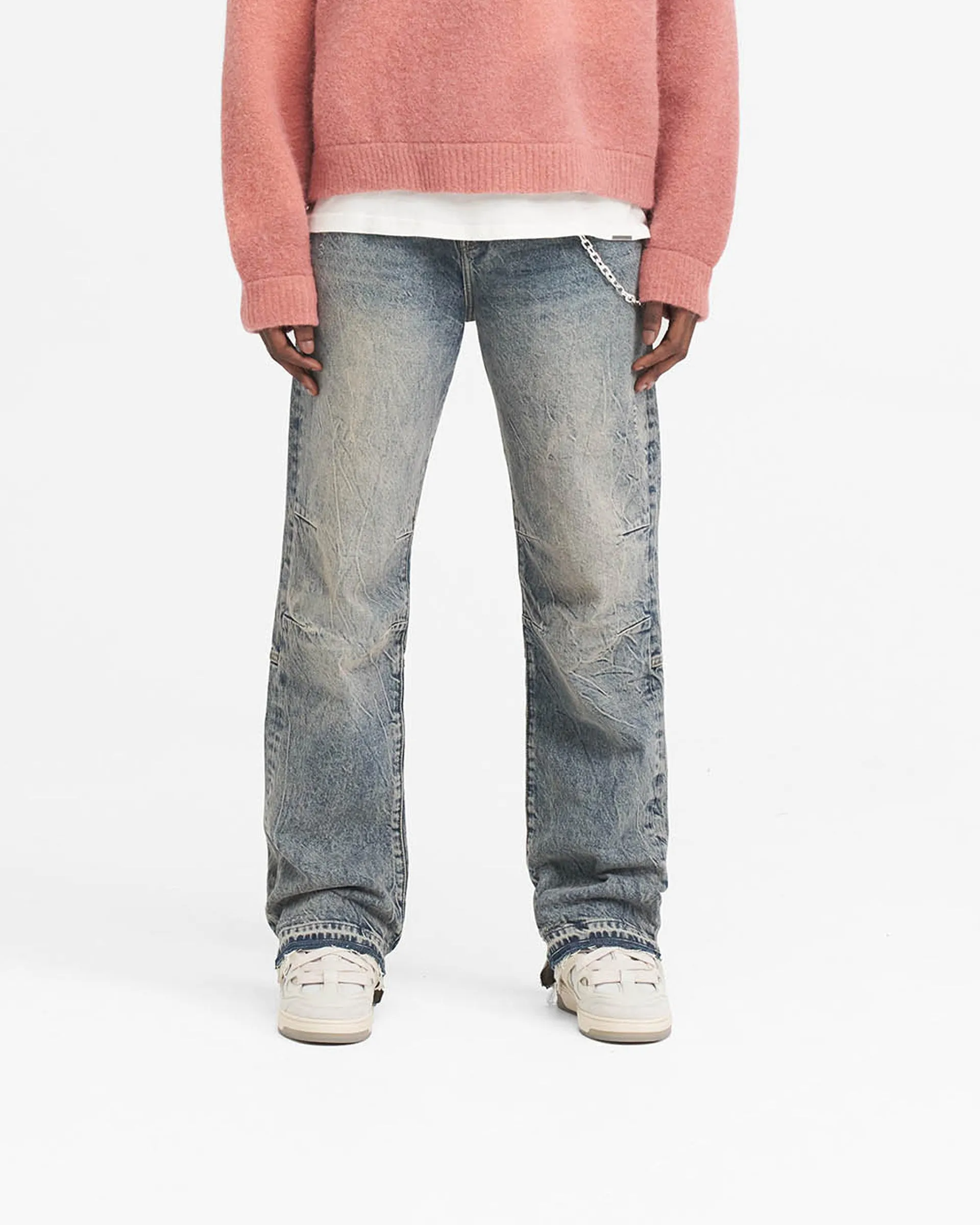 Mid Blue R2 Denim Jeans with Stepped Hem