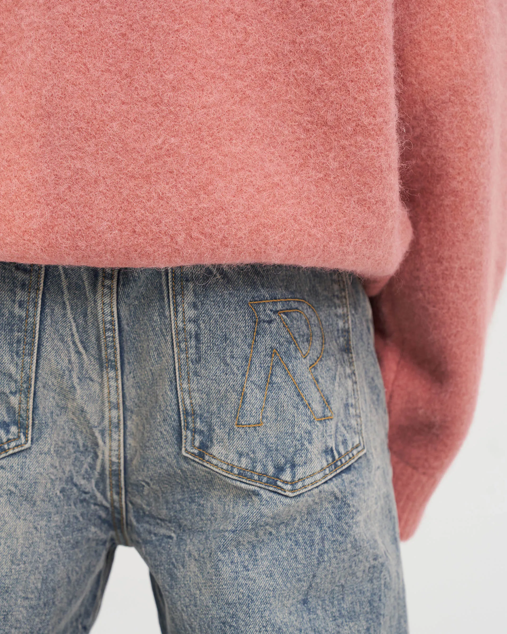 Mid Blue R2 Denim Jeans with Stepped Hem