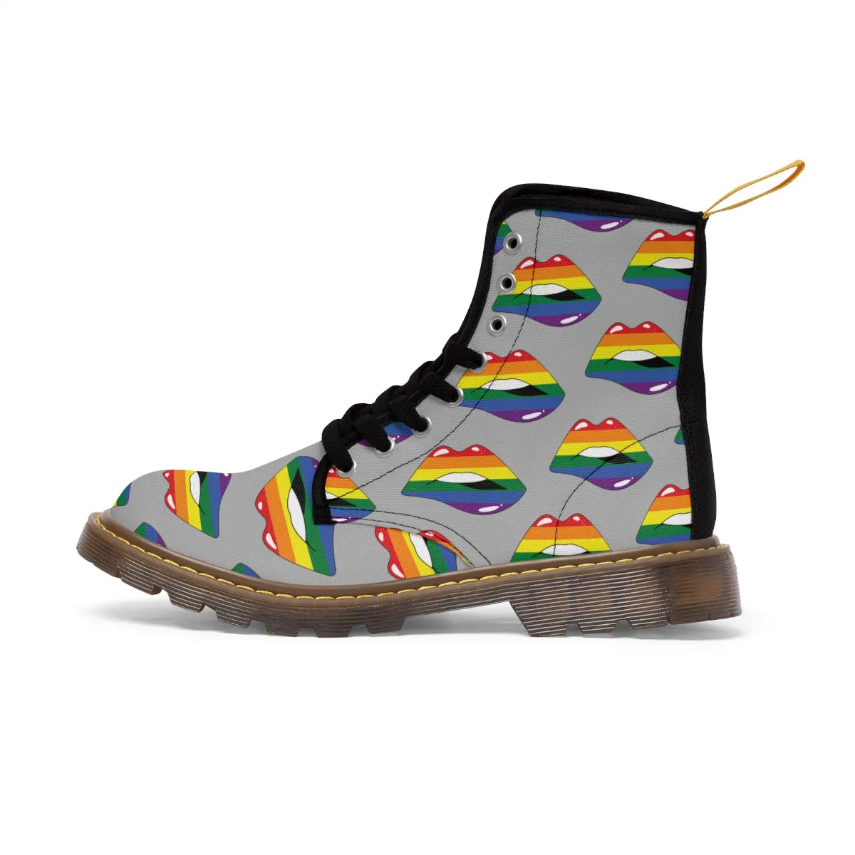 Rainbow Pride Flag Kisses LGBTQ Gray Canvas Boots Unisex Size