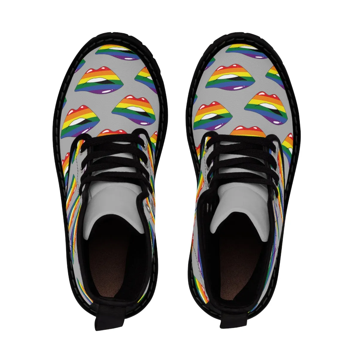 Rainbow Pride Flag Kisses LGBTQ Gray Canvas Boots Unisex Size