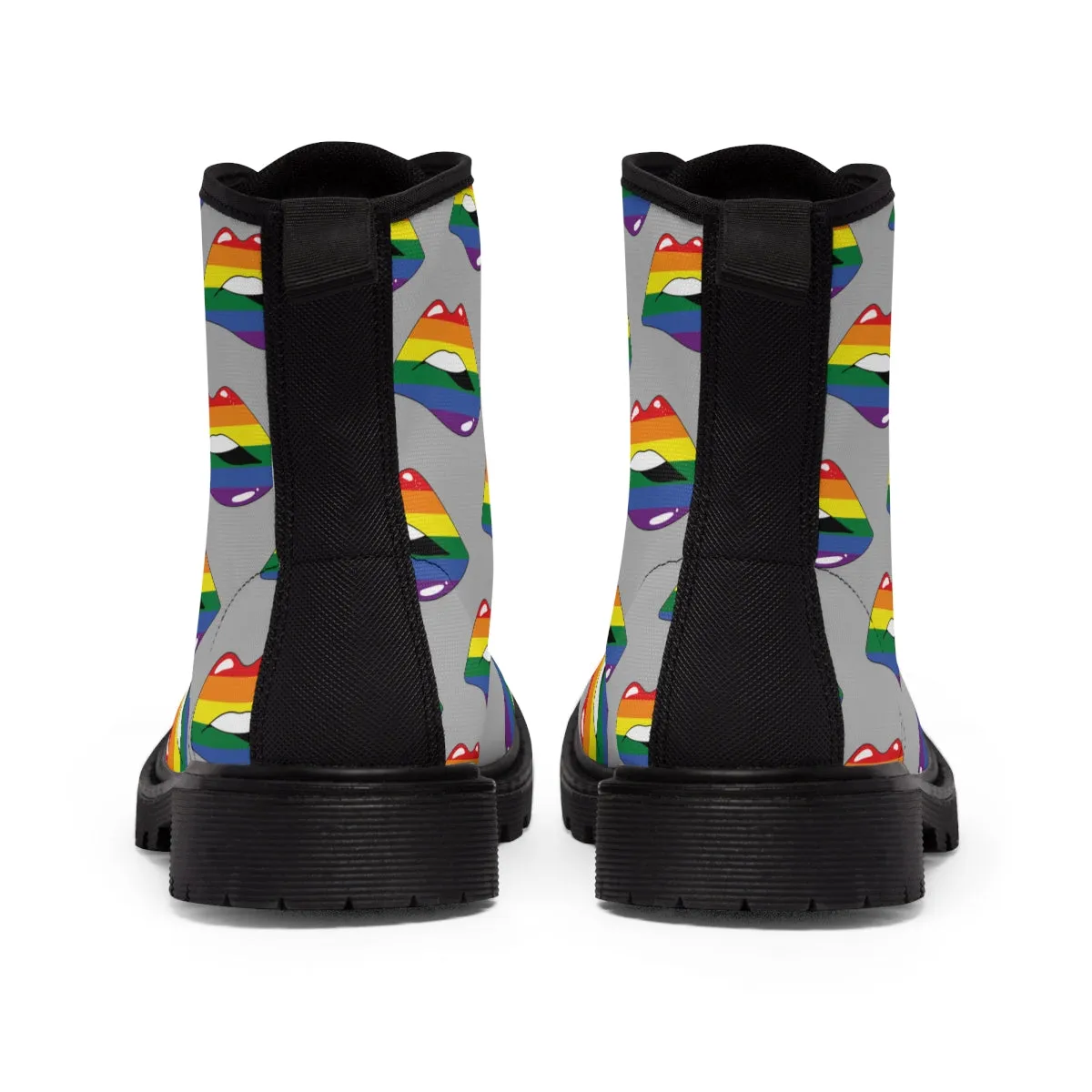 Rainbow Pride Flag Kisses LGBTQ Gray Canvas Boots Unisex Size
