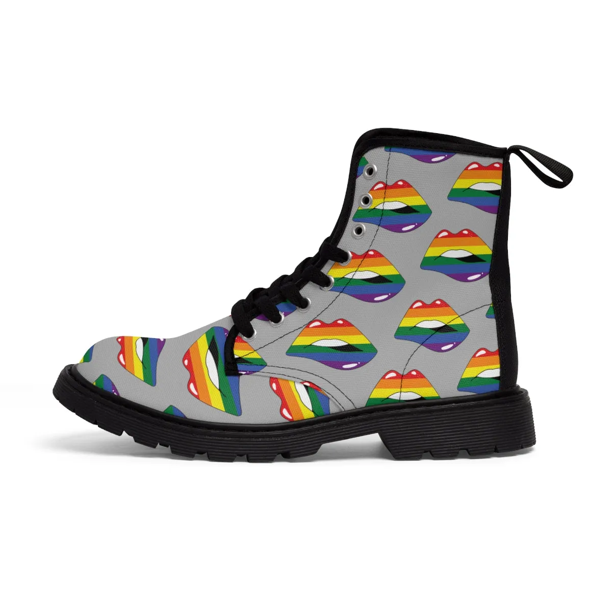 Rainbow Pride Flag Kisses LGBTQ Gray Canvas Boots Unisex Size