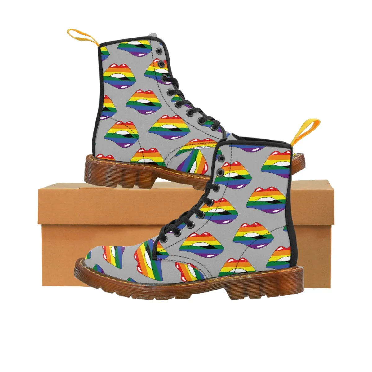 Rainbow Pride Flag Kisses LGBTQ Gray Canvas Boots Unisex Size