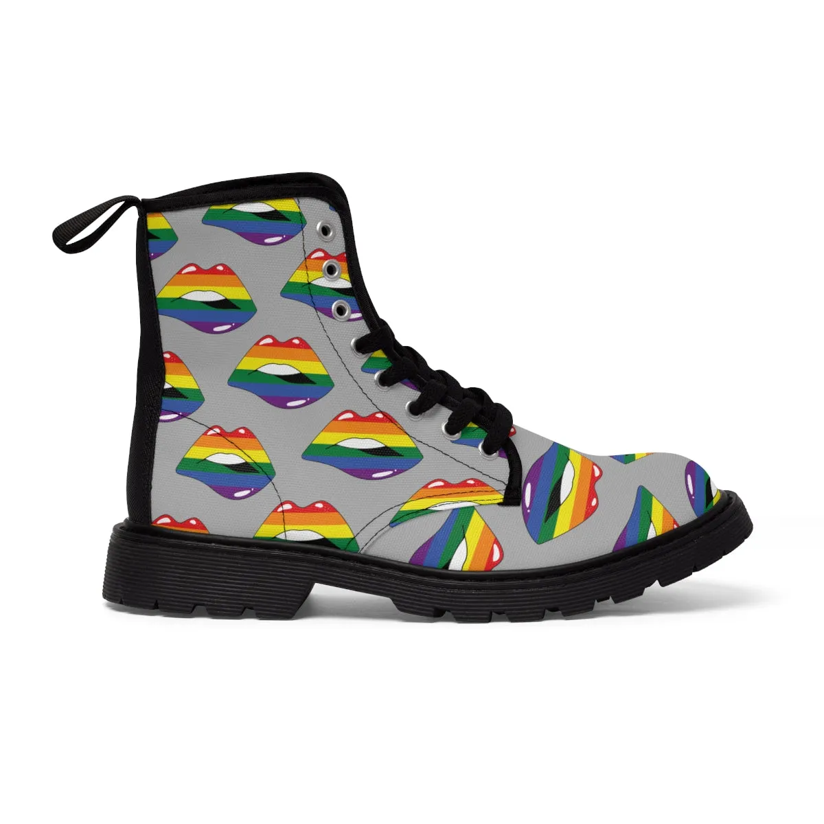 Rainbow Pride Flag Kisses LGBTQ Gray Canvas Boots Unisex Size