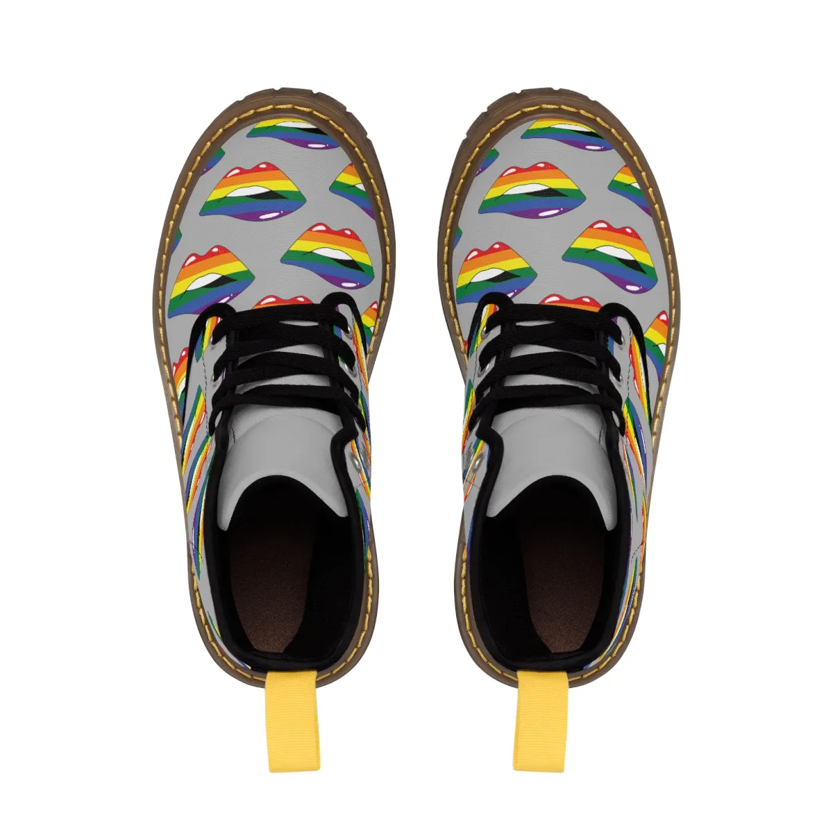 Rainbow Pride Flag Kisses LGBTQ Gray Canvas Boots Unisex Size