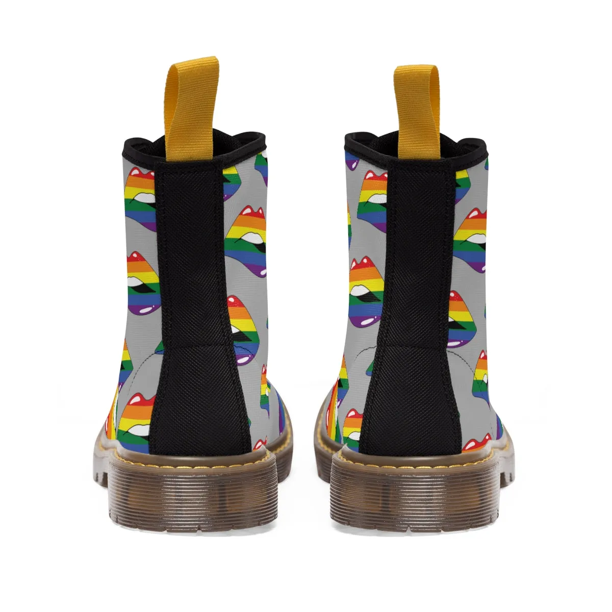 Rainbow Pride Flag Kisses LGBTQ Gray Canvas Boots Unisex Size
