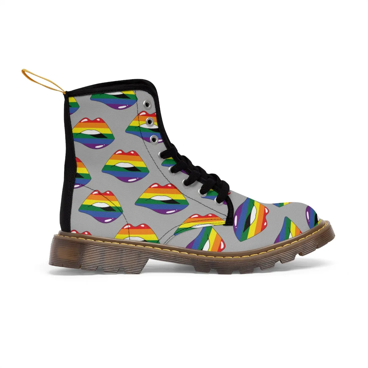 Rainbow Pride Flag Kisses LGBTQ Gray Canvas Boots Unisex Size