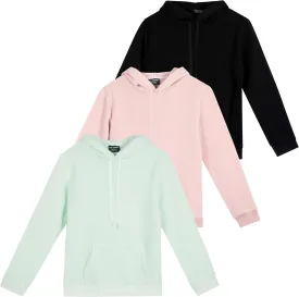 Real Essentials 3 Pack: Women's Fleece Long-Sleeve Pullover Hoodie Active Sweatshirt Kangaroo Pocket - (Available In Plus)