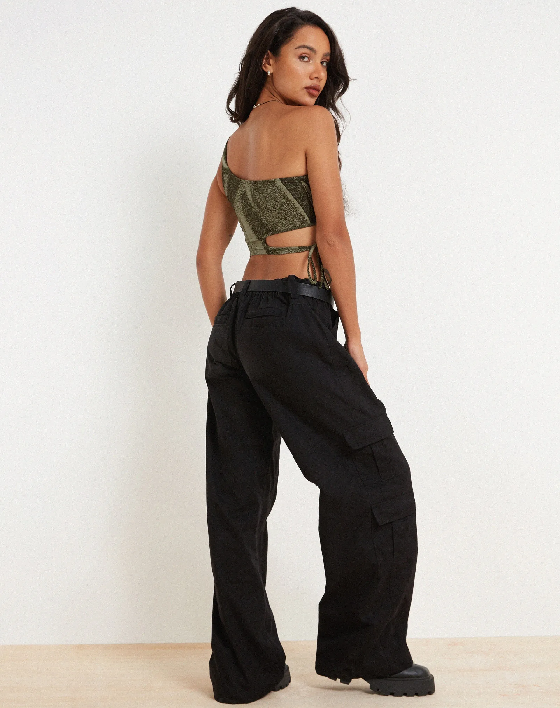 Romila Crop Top in Dystopian Crease Khaki