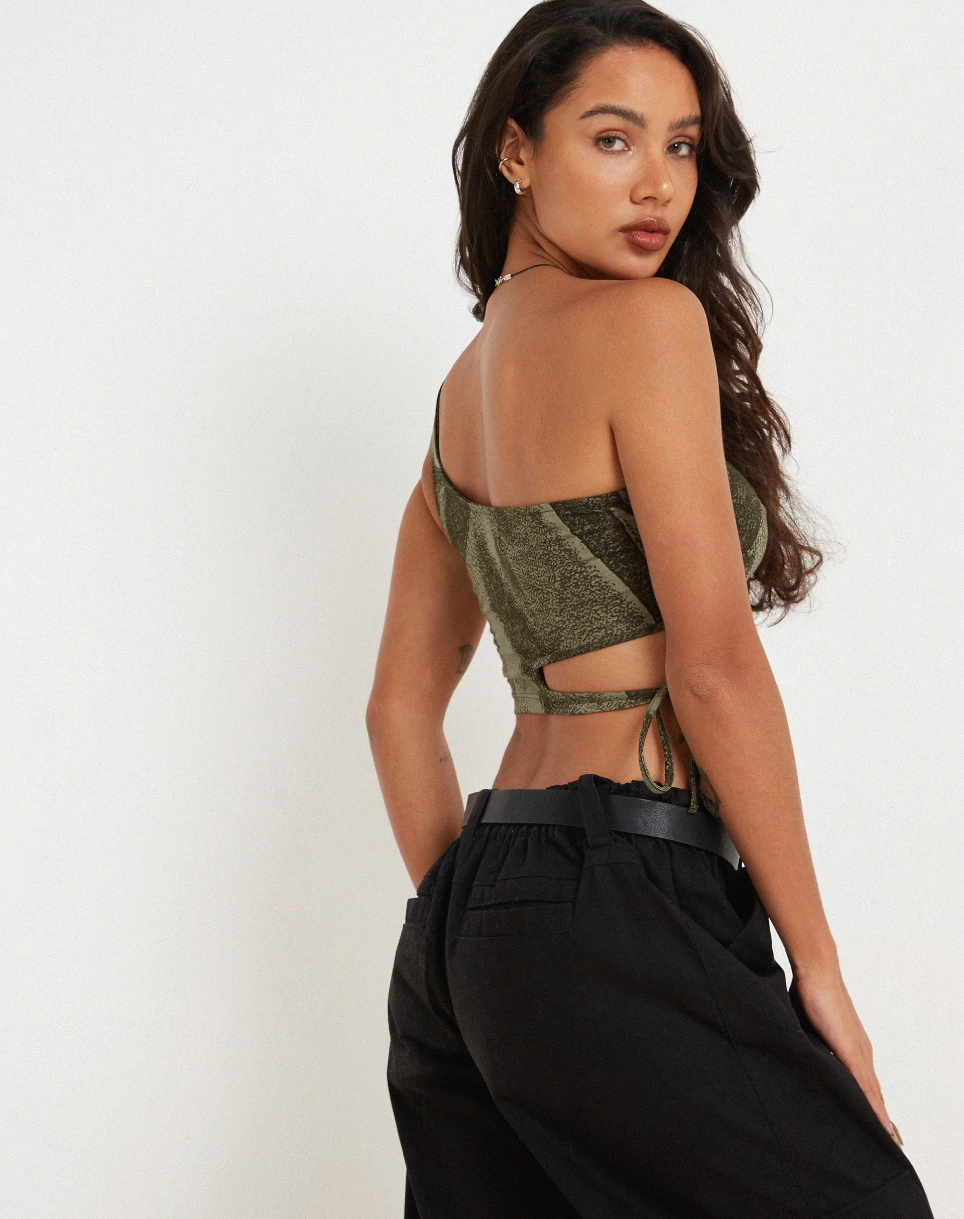 Romila Crop Top in Dystopian Crease Khaki