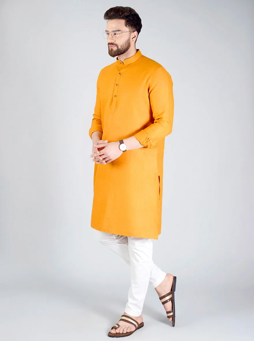 Saffron Orange Self-Textured Regular Fit Modi Kurta - Jadeblue