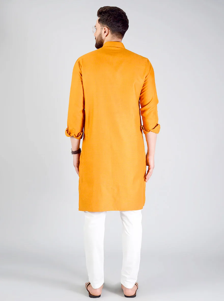 Saffron Orange Self-Textured Regular Fit Modi Kurta - Jadeblue