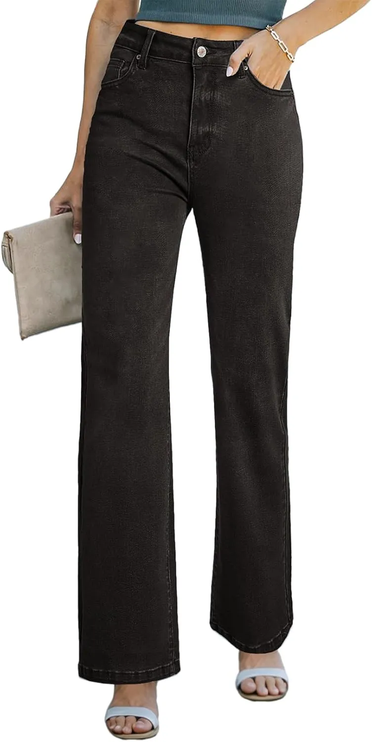 Sidefeel Women's Wide Leg Jeans Casual High Waisted Straight Zimbaplatinum Denim Pants with Pockets