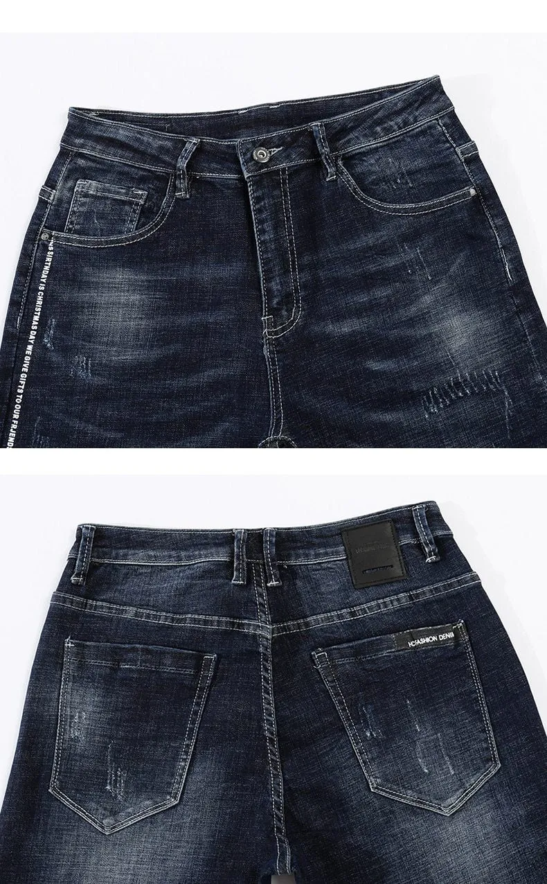 Skinny Printed Stripe Tapered Jeans - Deep Blue