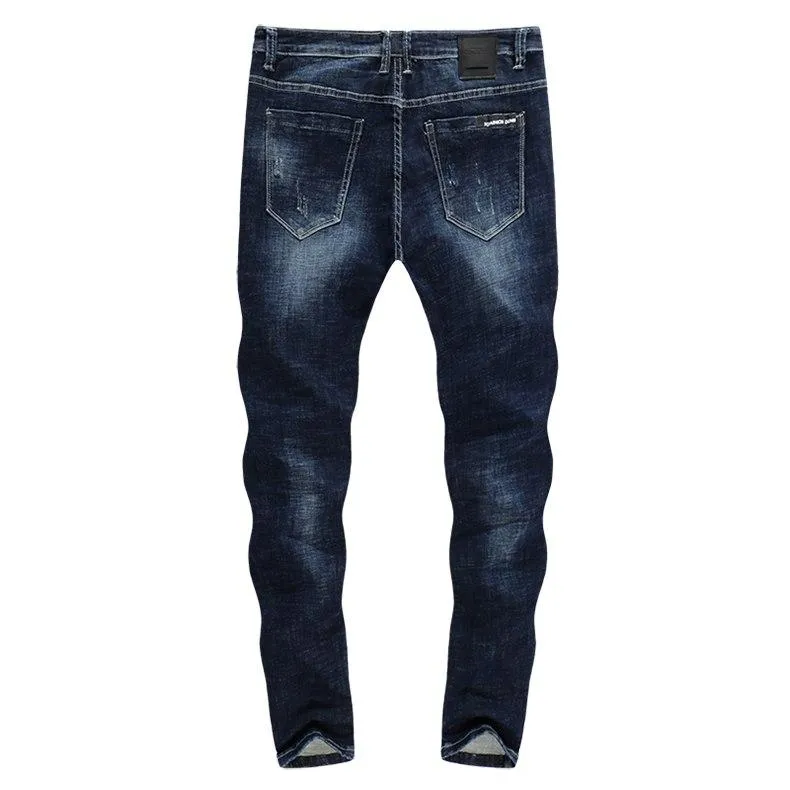Skinny Printed Stripe Tapered Jeans - Deep Blue