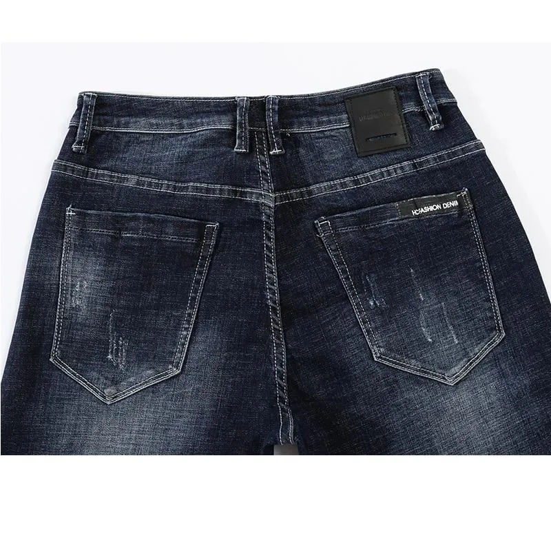 Skinny Printed Stripe Tapered Jeans - Deep Blue