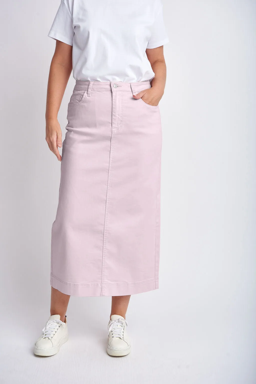 Straight Skirt With Back Split Pale Pink