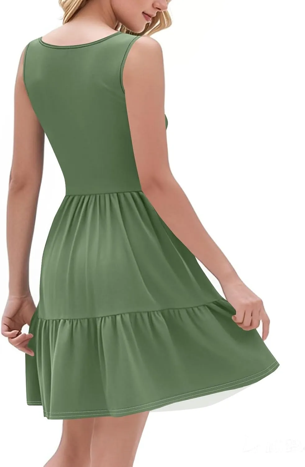 Tiered Dress Women Short V Neck Cute Summer Dresses Beach Vacation Mini Tank Dress with Pockets Womens Sundress