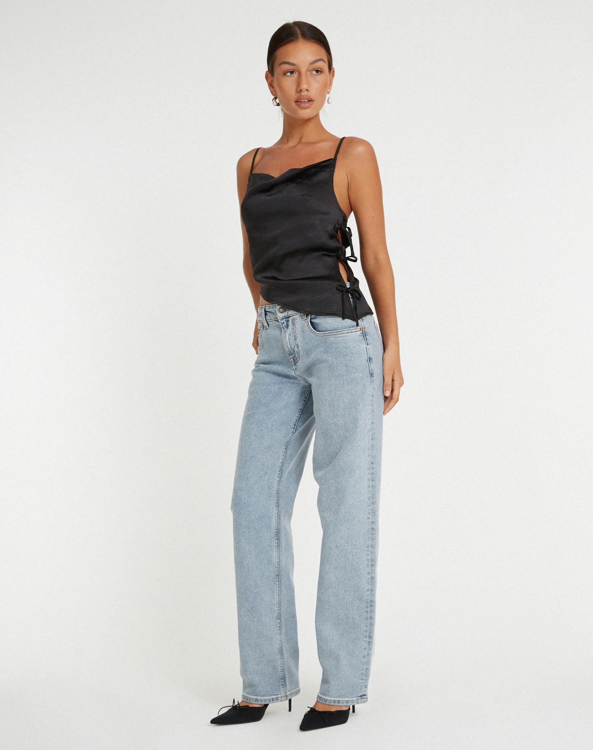 Timbis Strappy Top in Satin Black