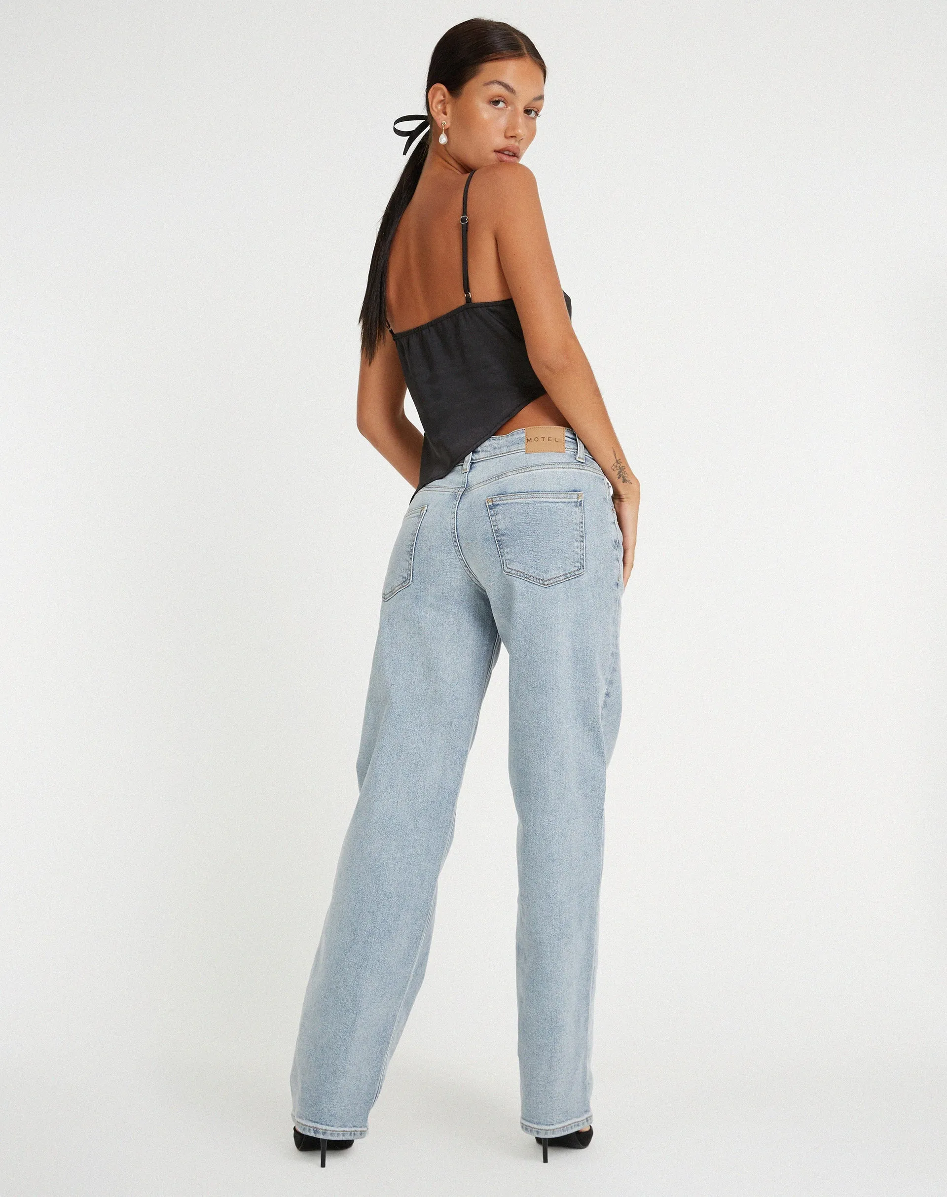 Timbis Strappy Top in Satin Black