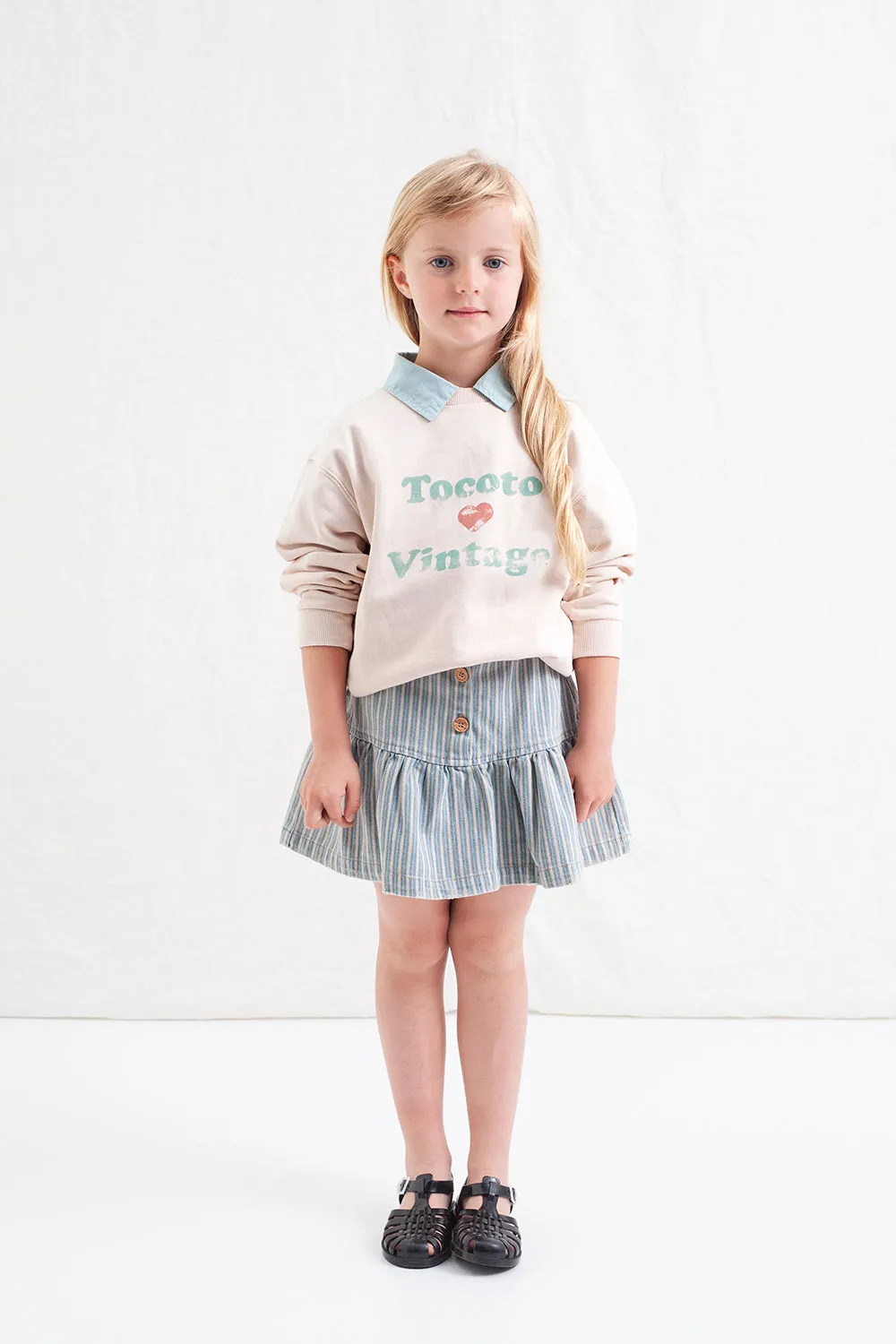 TOCOTO VINTAGE BLUE DENIM STRIPED SHORT SKIRT