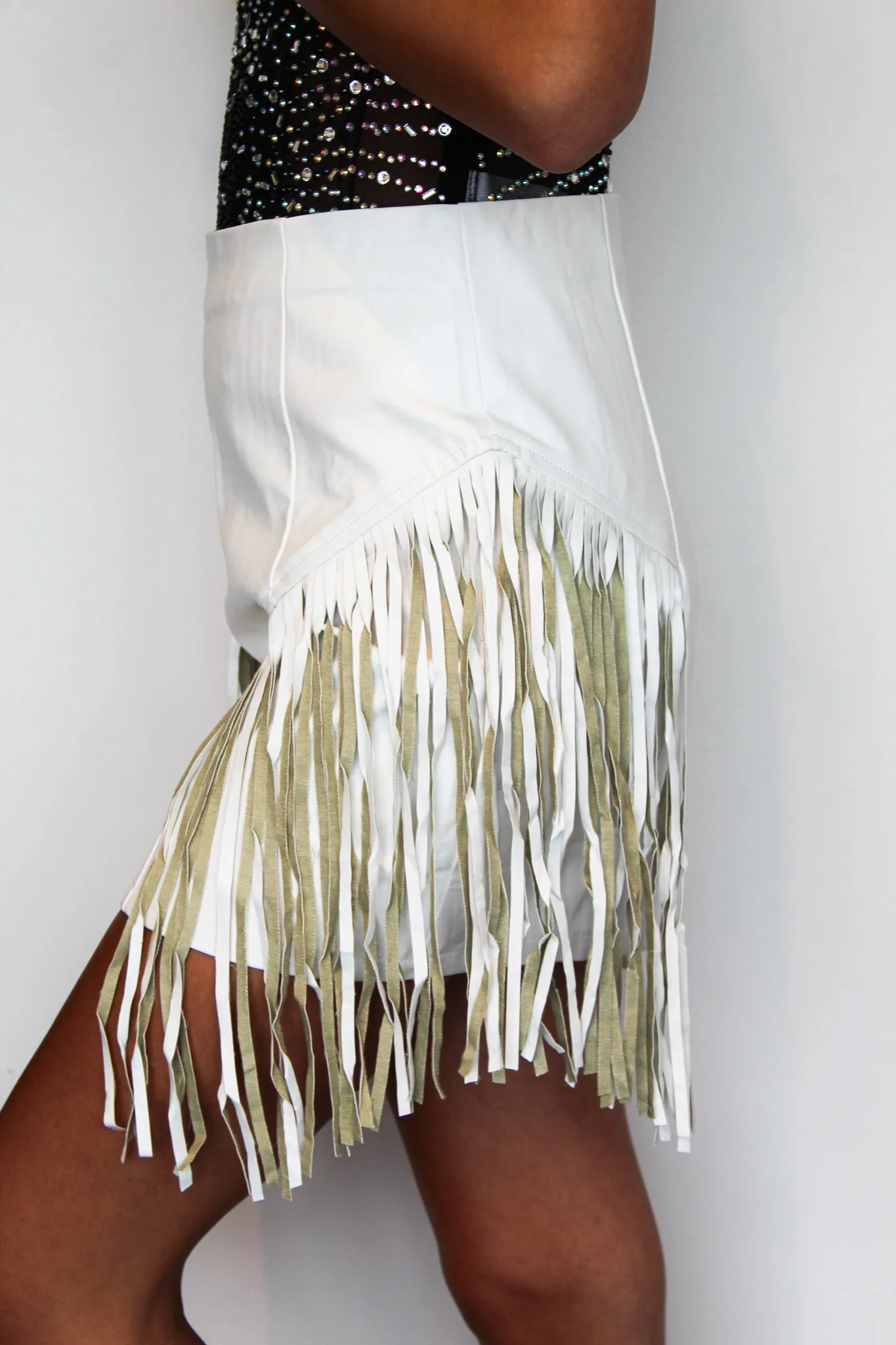 Two-Toned Leather Fringe Skirt