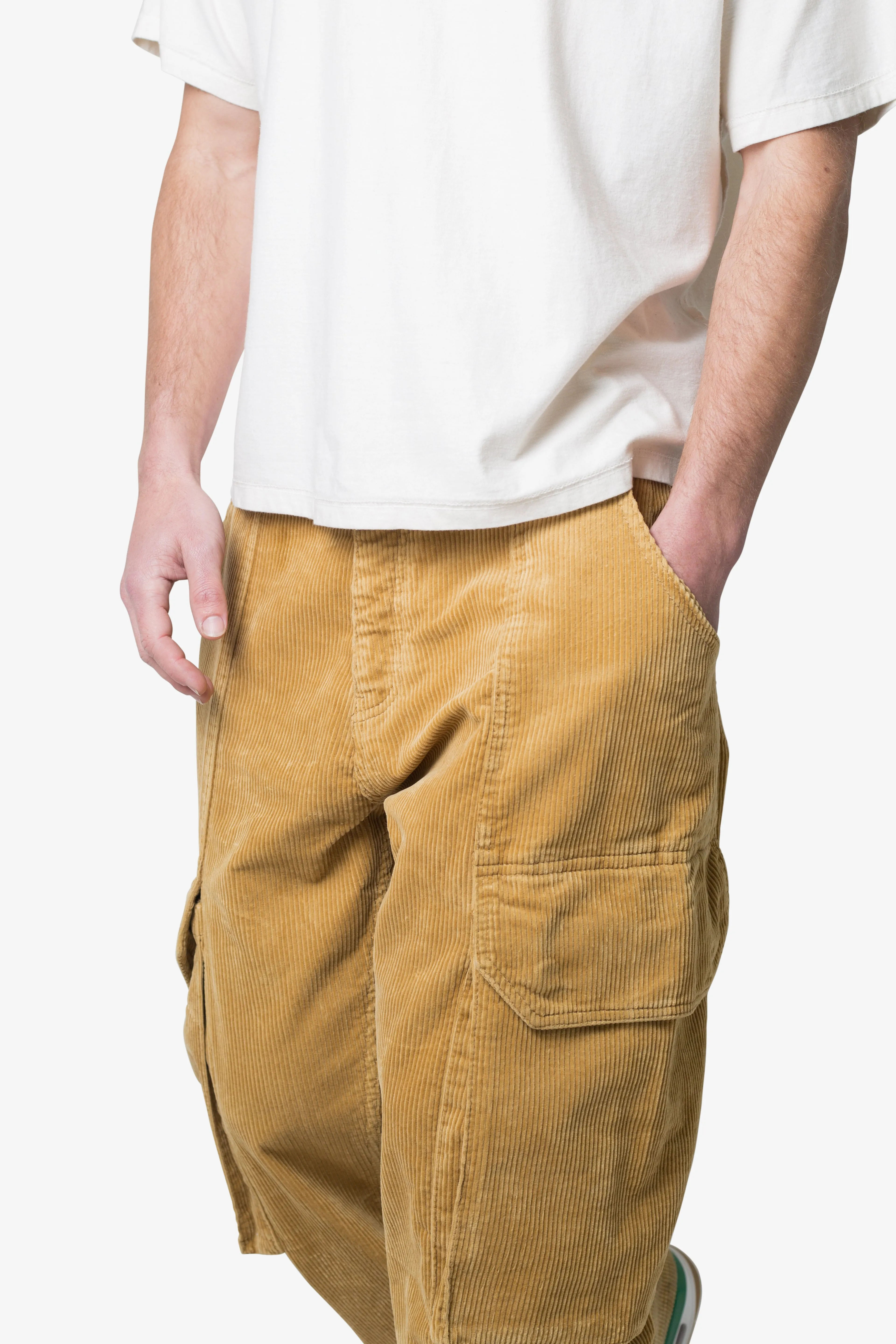 Mens Ultra Baggy Khaki Corduroy Cargo Pants