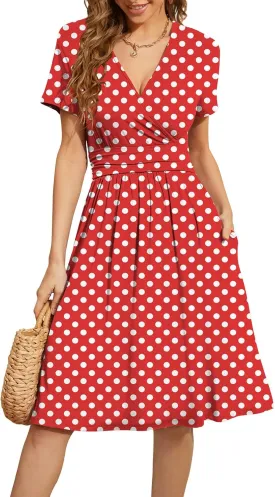 WEACZZY Women's Summer Short Sleeve Casual Dresses V-Neck Floral Party Dress with Pockets