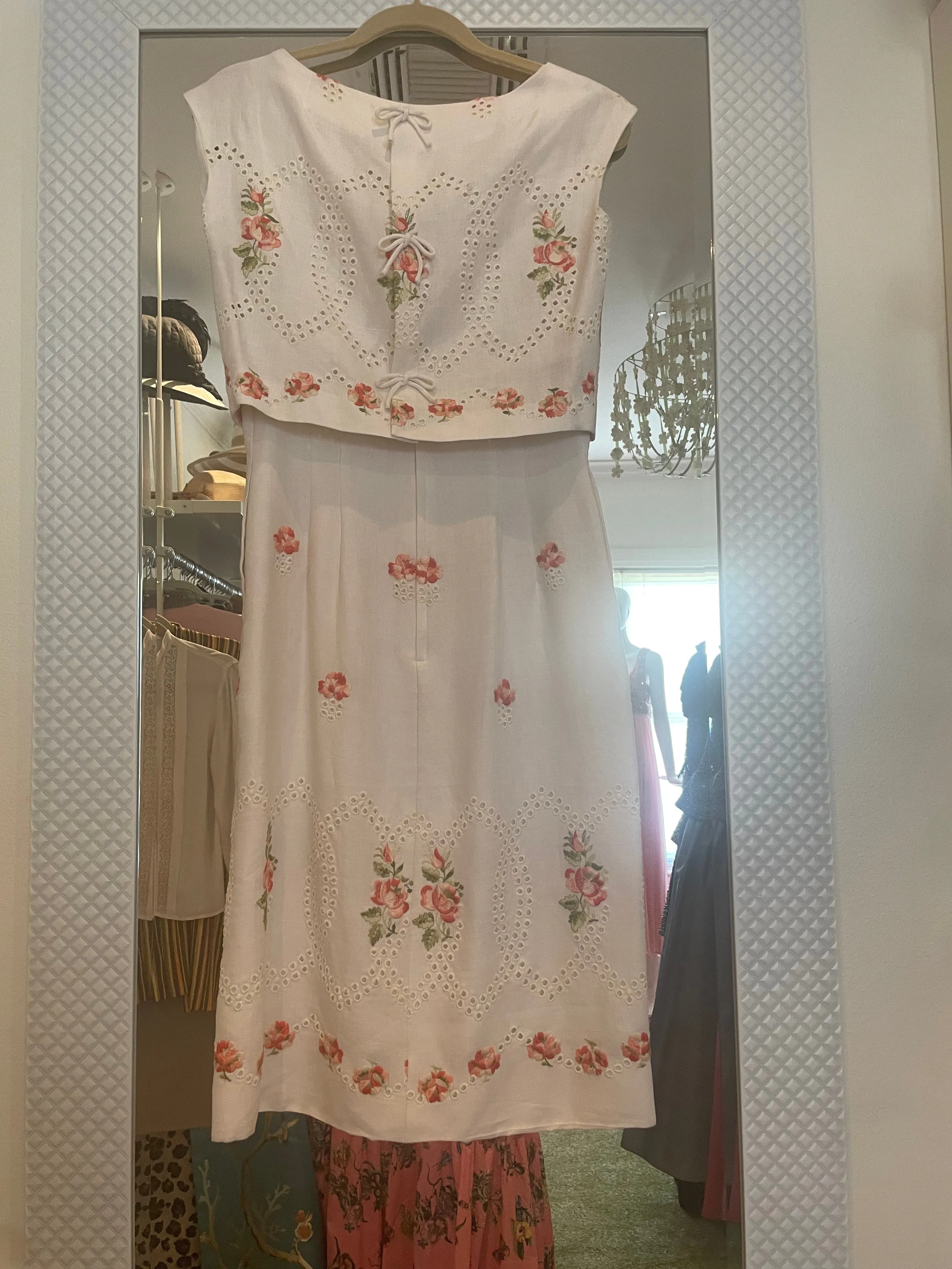 White & Floral Linen Eyelet Dress (Two pieces) by Gothé