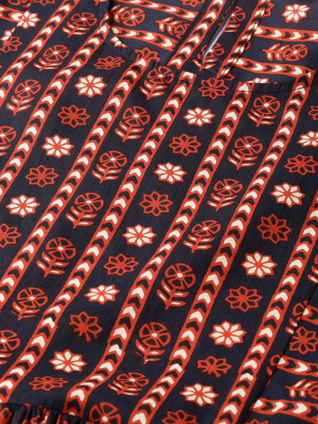 Women Black & Orange Floral Printed Fit And Flare Dress
