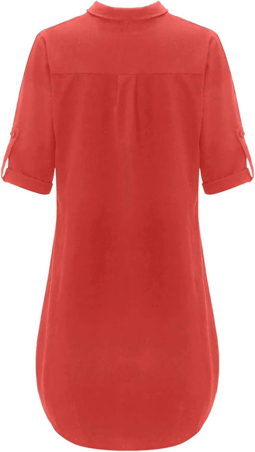 Women Shirt Dress Plus Size Rolled Sleeve Buttons V Neck T-Shirt Dresses Turn Down Collar Cotton Linen Short Dress