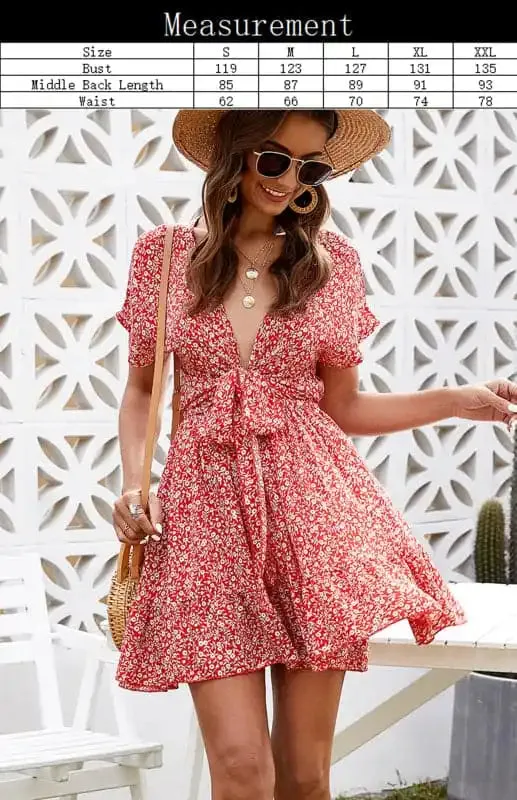 Women’s Floral Print Tie Front Short Sleeve Mini Dress
