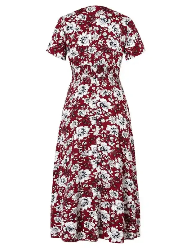Women’s Floral Print V-Neck Split Maxi Dress