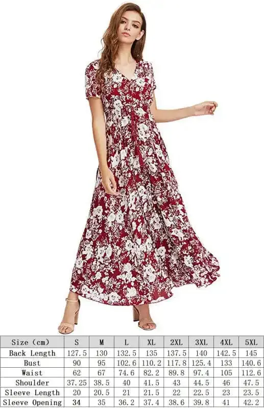 Women’s Floral Print V-Neck Split Maxi Dress